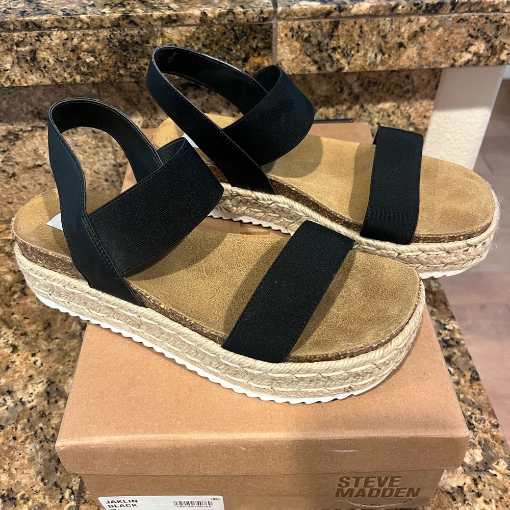 Steve Madden Jaklin Espadrille Platform Sandal Black 7